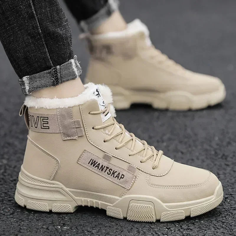 Ankle boots men snow boots winter warm Lace-up men shoes fashion flock plush winter boots men shoe plus size shoes black PU517 - NJN NATURES