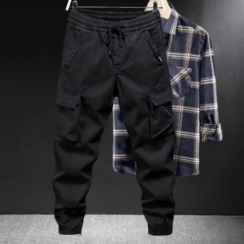 Drawstring Multi Pocket Cargo Pants Men Streetwear Hip Hop Pants Elastic Waist Harem Ankle length Trousers Harajuku Casual Pants - NJN NATURES