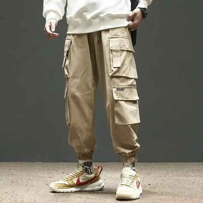 Men's Cargo Pants Casual Hip Hop Hit Color Multiple Pockets Trousers Streetwear Ribbons Techwear Sweatpants - NJN NATURES
