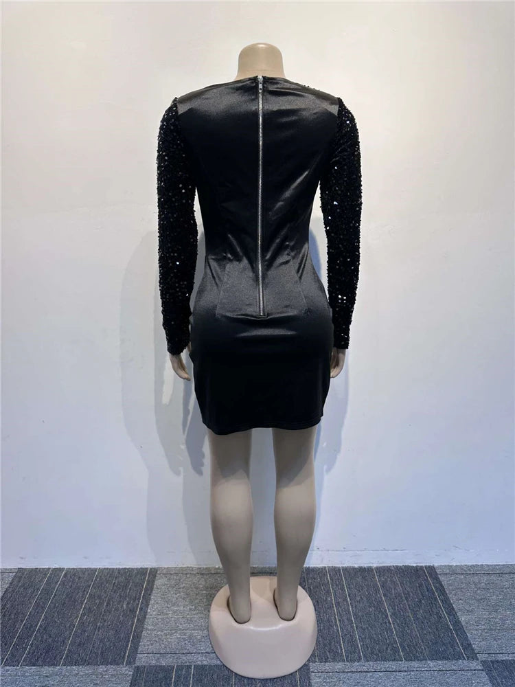iDress Beautiful Corset Sequin Blazer Mini Dress Elegant Sequined Party Dress Long Sleeve Split Birthday Outfits Sexy Clubwear - NJN NATURES