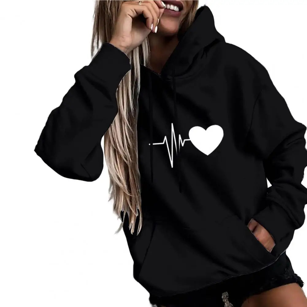 Dropshipping!! New Arrival Women Hoodie Drawstring Warm Pullover Heart Print Spring Hoodie - NJN NATURES