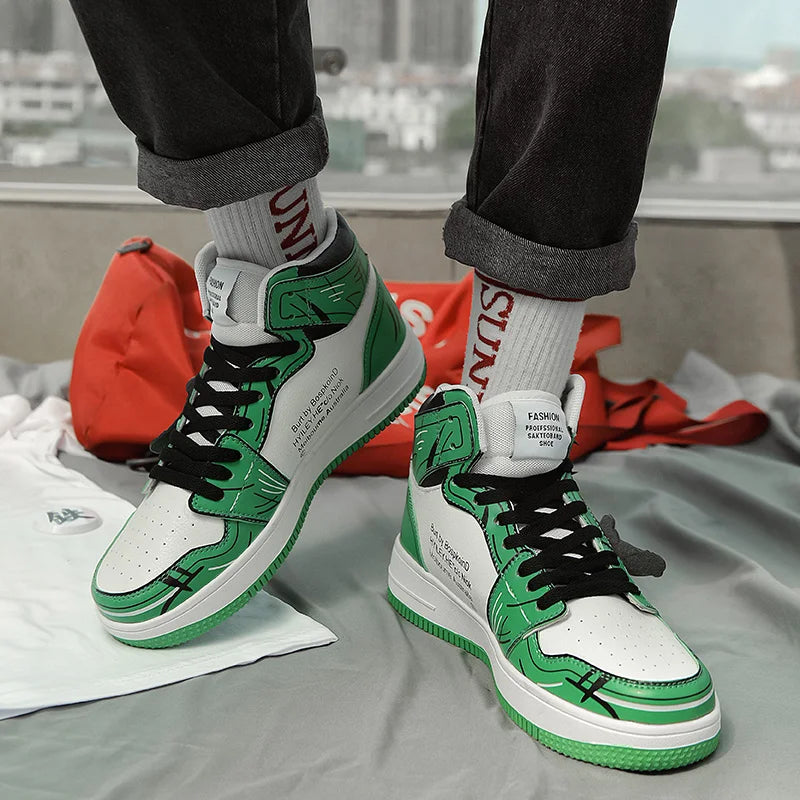 Autumn Fashion Green High-Top Men's Sneakers Anime Shoes Platform Designer Casual Sneaker Men Hip-Hop Skateboard Shoes Trainers - NJN NATURES