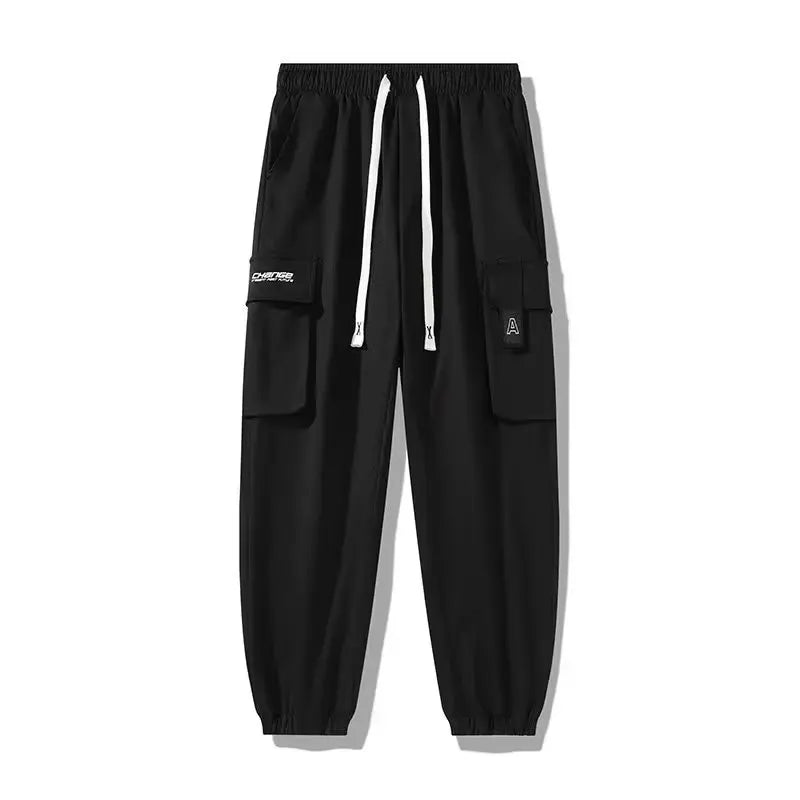 Men's Cargo Pants Casual Hip Hop Hit Color Multiple Pockets Trousers Streetwear Ribbons Techwear Sweatpants - NJN NATURES