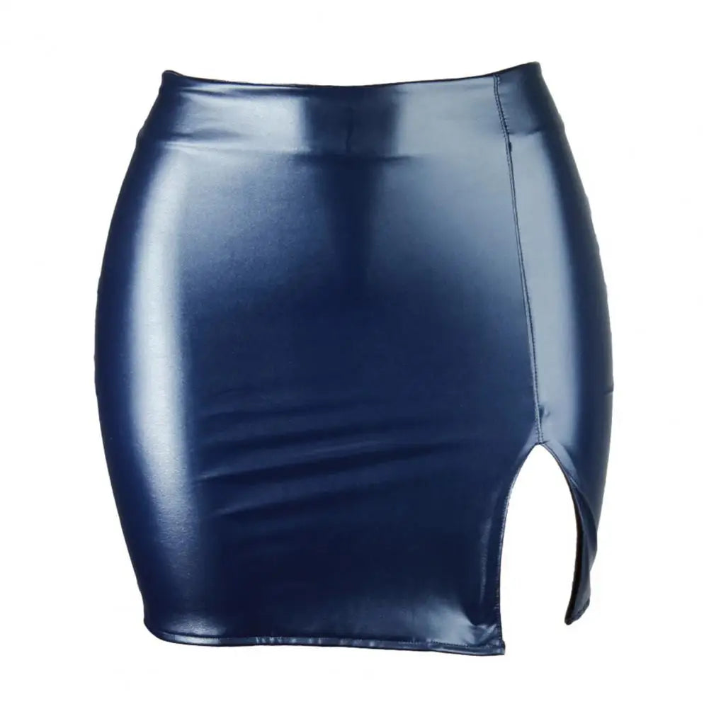 Women Skirt Solid Color Hidden Zipper Mini Skirt Faux Leather High Waist Split Skinny Skirt Female Streetwear Women's Clothing - NJN NATURES