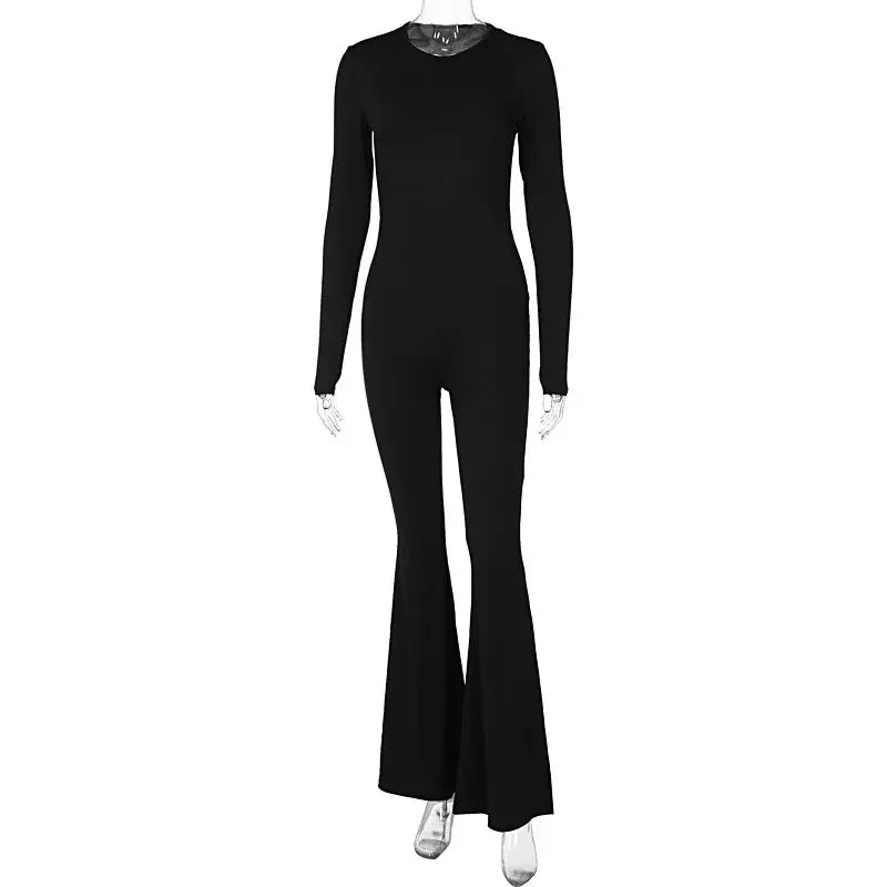 Sexy Backless Jumpsuits Women's Autumn New Solid Long Sleeve Bodycon Black Rompers Fashion Streetwear Casual Slim Female Overall - NJN NATURES