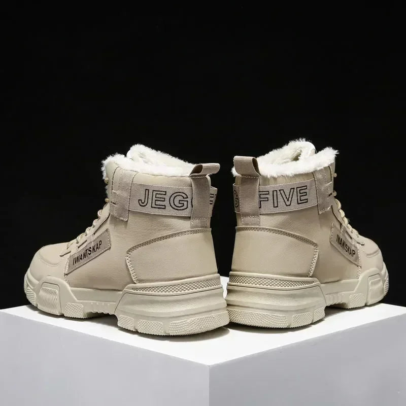 Ankle boots men snow boots winter warm Lace-up men shoes fashion flock plush winter boots men shoe plus size shoes black PU517 - NJN NATURES