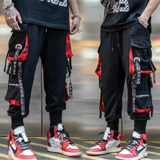 Ropa de calle clásica para hombre, pantalones Cargo con cintas de letras, chándal táctico informal con bolsillos, estilo Hip Hop - NJN NATURES
