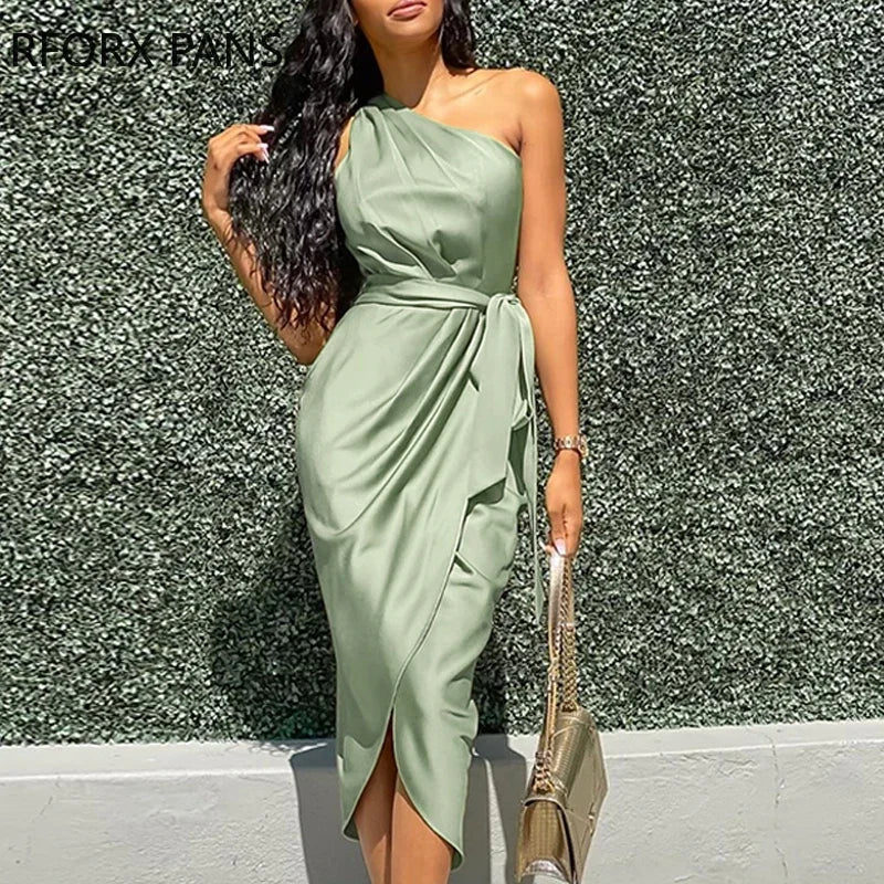 One Shoulder Ruched Design Party Dress  Bodycon Dress - NJN NATURES