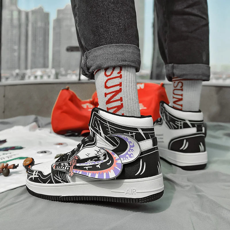 Autumn Fashion Green High-Top Men's Sneakers Anime Shoes Platform Designer Casual Sneaker Men Hip-Hop Skateboard Shoes Trainers - NJN NATURES