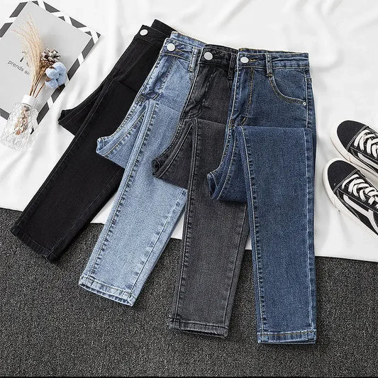 Black Grey Jeans Women's Slimming Cropped Pants Chic Versatile Student Short Trousers Long Pants Slim Fit Sihouette Smoothing - NJN NATURES