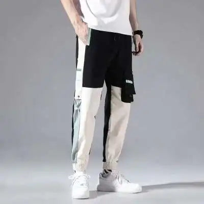 Men's Cargo Pants Casual Hip Hop Hit Color Multiple Pockets Trousers Streetwear Ribbons Techwear Sweatpants - NJN NATURES