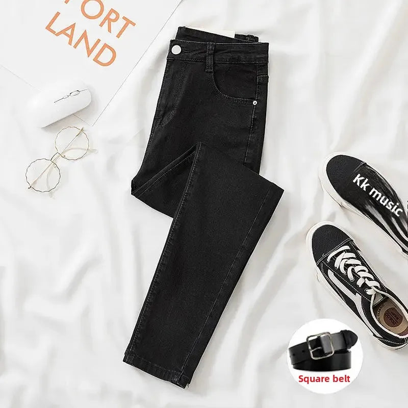 Black Grey Jeans Women's Slimming Cropped Pants Chic Versatile Student Short Trousers Long Pants Slim Fit Sihouette Smoothing - NJN NATURES
