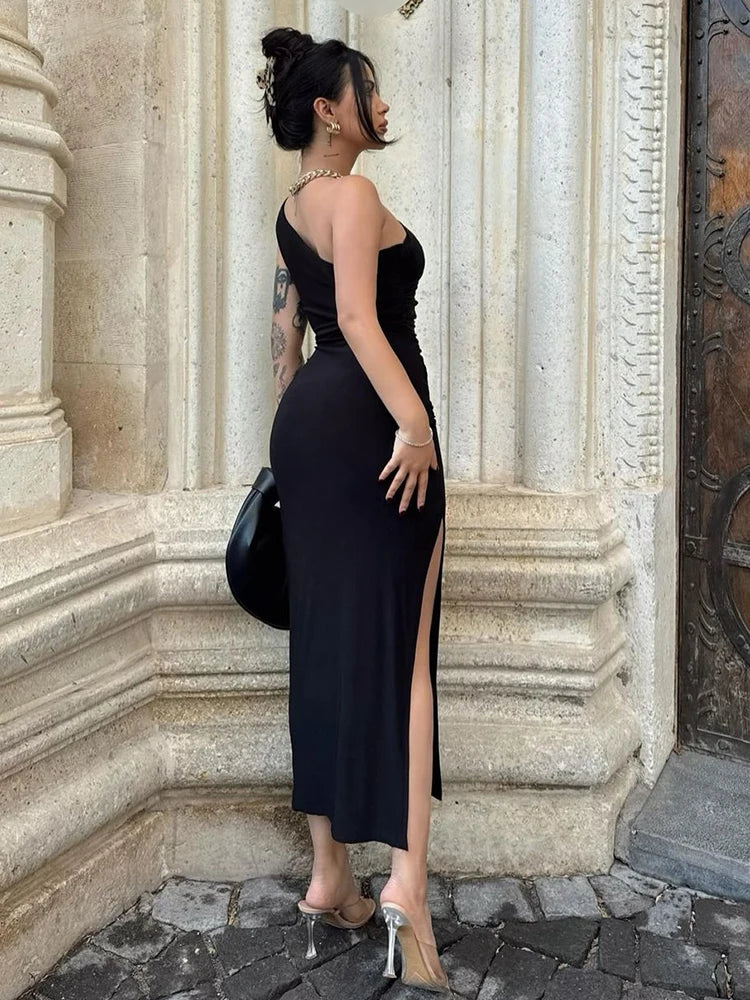 Maxi Dress Women Summer New Sexy Split Solid Sleeveless Backless Slim Dress Female Fashion Off Shoulder Club Elegant Party Dress - NJN NATURES