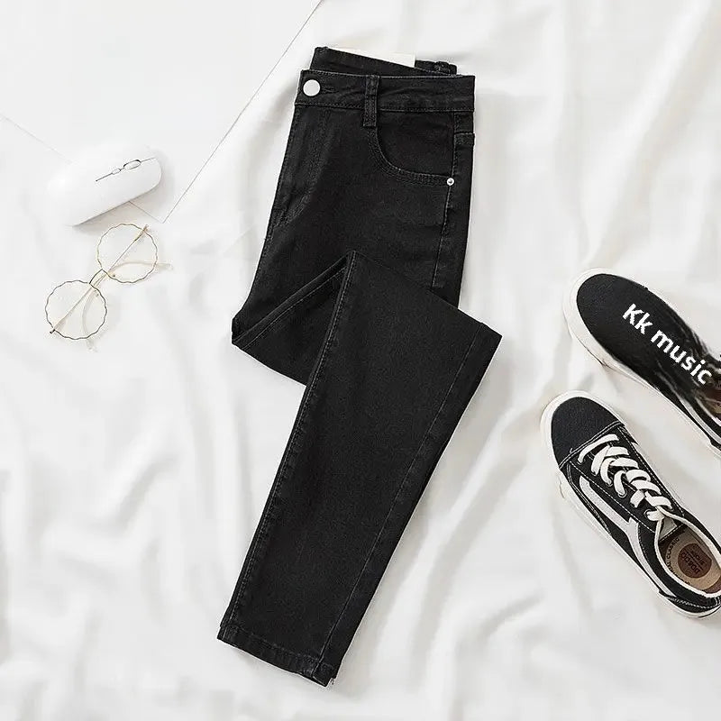 Black Grey Jeans Women's Slimming Cropped Pants Chic Versatile Student Short Trousers Long Pants Slim Fit Sihouette Smoothing - NJN NATURES