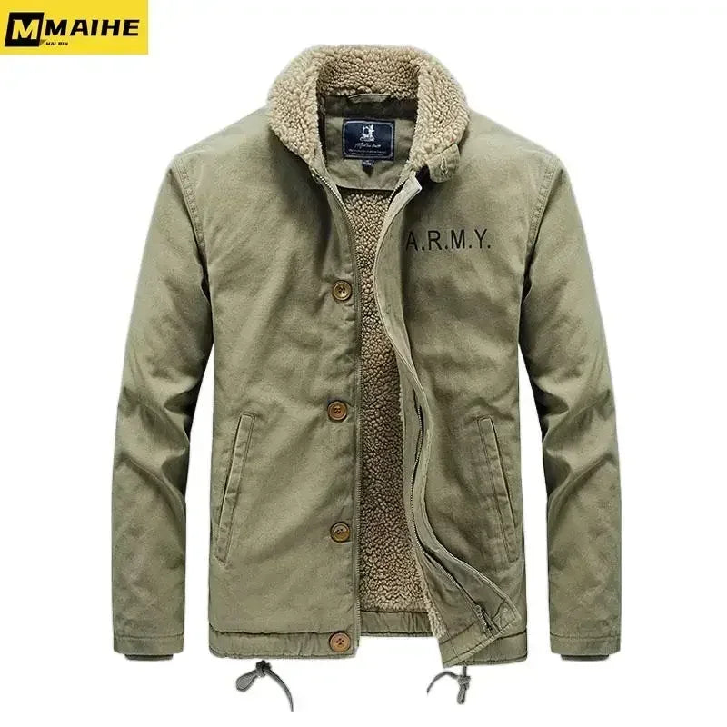 WorkHigh Quality Casual Cotton Loose Jacket Men's Lamb Wool Hunting Coat Men's New Winter Warm Work Jacket With Thick Fur Collar - NJN NATURES