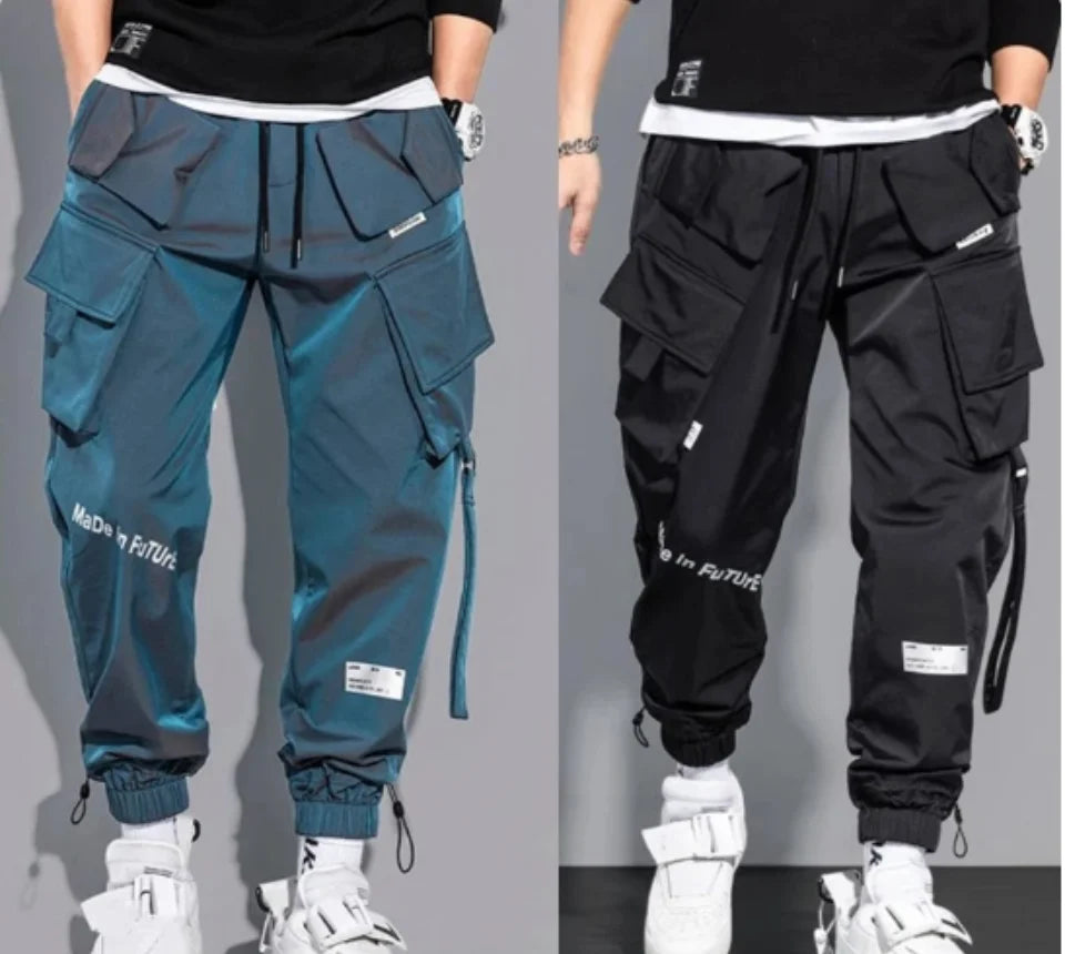Pantalones Cargo de moda para hombre, ropa de calle con múltiples bolsillos, de chándal sólido, de algodón, informal, Hip Hop - NJN NATURES