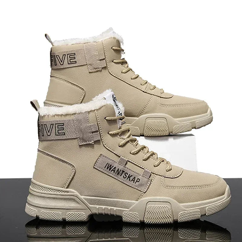 Ankle boots men snow boots winter warm Lace-up men shoes fashion flock plush winter boots men shoe plus size shoes black PU517 - NJN NATURES