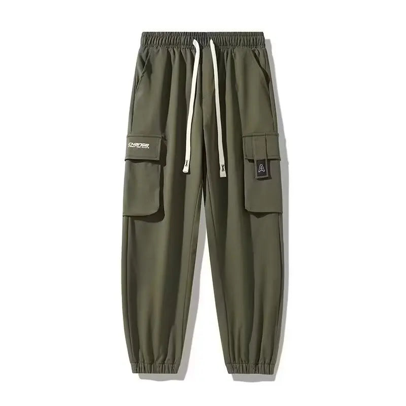 Men's Cargo Pants Casual Hip Hop Hit Color Multiple Pockets Trousers Streetwear Ribbons Techwear Sweatpants - NJN NATURES