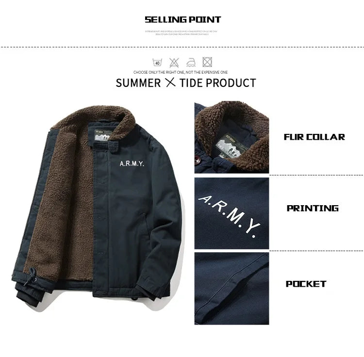 WorkHigh Quality Casual Cotton Loose Jacket Men's Lamb Wool Hunting Coat Men's New Winter Warm Work Jacket With Thick Fur Collar - NJN NATURES