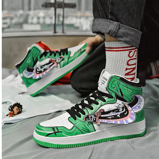 Autumn Fashion Green High-Top Men's Sneakers Anime Shoes Platform Designer Casual Sneaker Men Hip-Hop Skateboard Shoes Trainers - NJN NATURES