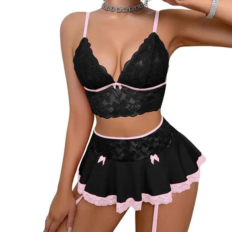 Cosplay Sexy Seamless Underwear Fancy Women Erotic Outfit Open Bra Fantasy Mini Skirt Garter Set - NJN NATURES