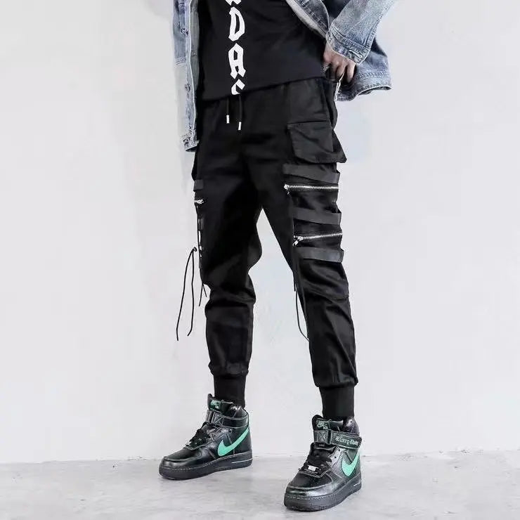 Ropa de calle clásica para hombre, pantalones Cargo con cintas de letras, chándal táctico informal con bolsillos, estilo Hip Hop - NJN NATURES