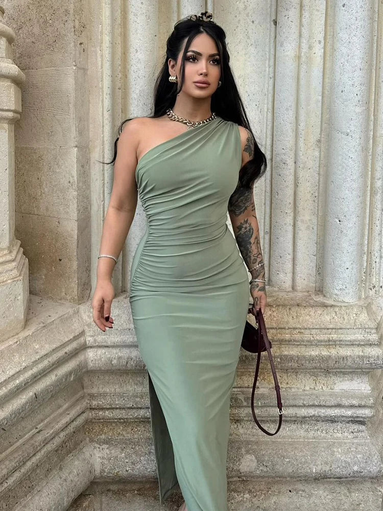 Maxi Dress Women Summer New Sexy Split Solid Sleeveless Backless Slim Dress Female Fashion Off Shoulder Club Elegant Party Dress - NJN NATURES