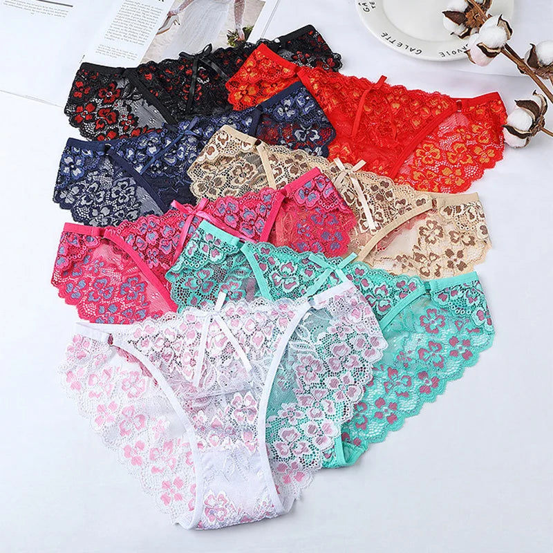 Women Lace Panties Sexy Low-waist Briefs Female Thong Floral Embroidery Underwear T-back Transparent G String Underpant Lingerie - NJN NATURES