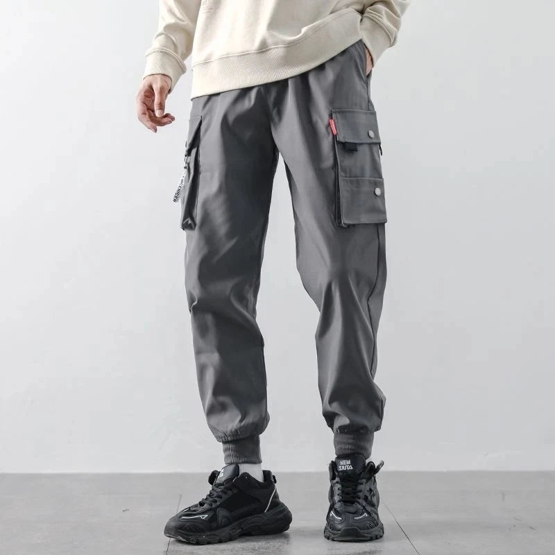 Men's Cargo Pants Casual Hip Hop Hit Color Multiple Pockets Trousers Streetwear Ribbons Techwear Sweatpants - NJN NATURES