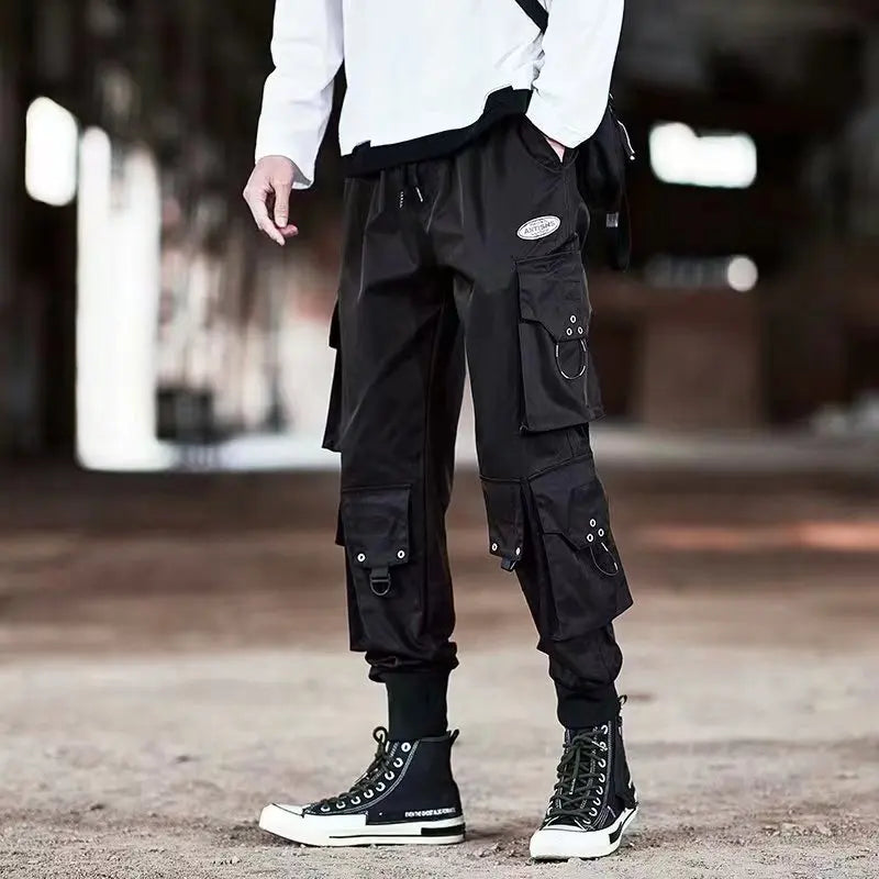 Ropa de calle clásica para hombre, pantalones Cargo con cintas de letras, chándal táctico informal con bolsillos, estilo Hip Hop - NJN NATURES