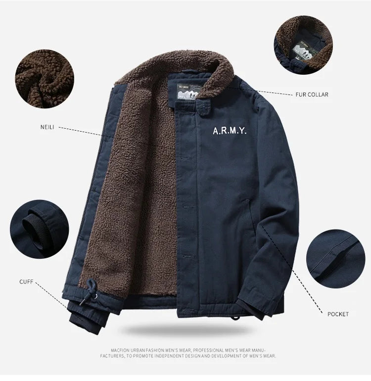 WorkHigh Quality Casual Cotton Loose Jacket Men's Lamb Wool Hunting Coat Men's New Winter Warm Work Jacket With Thick Fur Collar - NJN NATURES