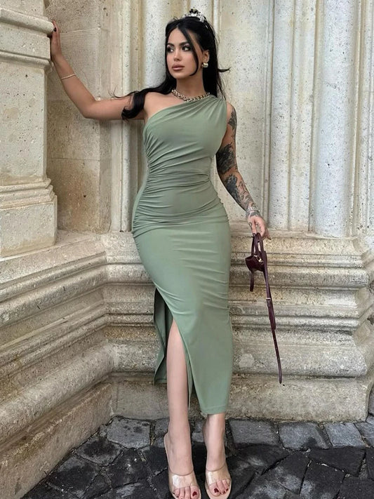 Maxi Dress Women Summer New Sexy Split Solid Sleeveless Backless Slim Dress Female Fashion Off Shoulder Club Elegant Party Dress - NJN NATURES