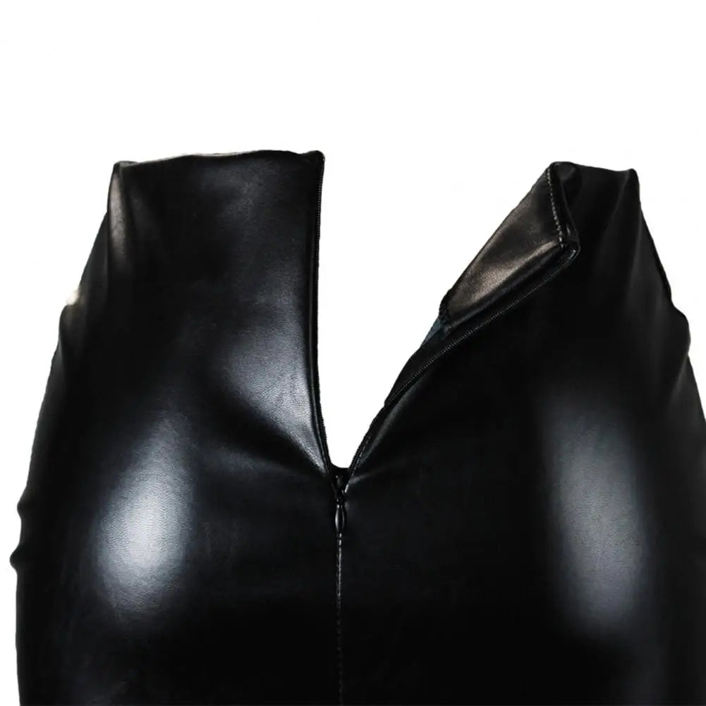 Women Skirt Solid Color Hidden Zipper Mini Skirt Faux Leather High Waist Split Skinny Skirt Female Streetwear Women's Clothing - NJN NATURES