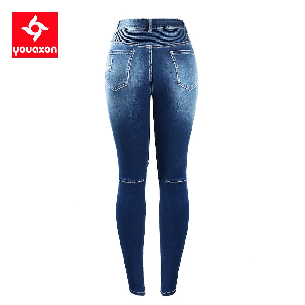 2077 Youaxon Women`s Fashion Motor Biker Style Jeans Mid High Waist Denim Skinny Pants Jeans For Women Clothing Free Shipping - NJN NATURES