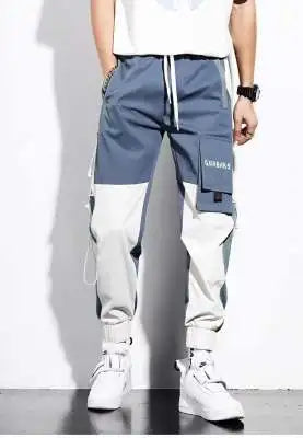 Men's Cargo Pants Casual Hip Hop Hit Color Multiple Pockets Trousers Streetwear Ribbons Techwear Sweatpants - NJN NATURES
