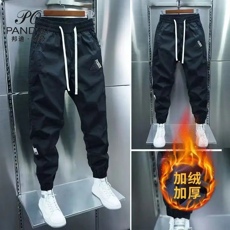 Autumn Winter Men's Casual Pants Elastic Waist Tracksuit Trendy Fleece Velvet Jogging Workout Tracksuit Men Bottom Trousers Male - NJN NATURES