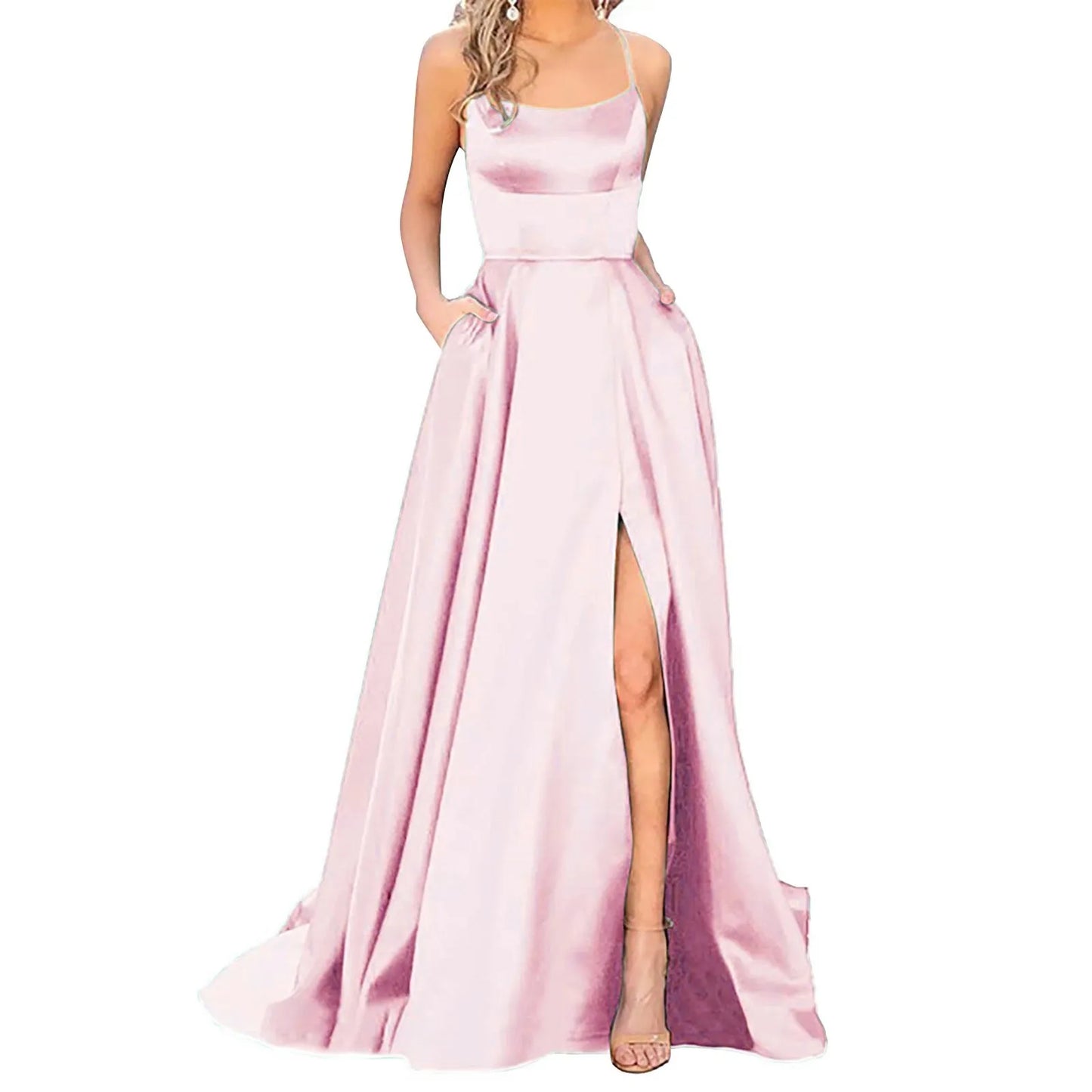 Elegant Hight Split Evening Maxi Dress Sexy Lace-Up Backless Long Dresses Navy Blue Sleeveless High Waist Party Dress - NJN NATURES