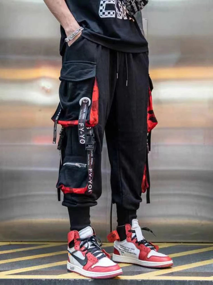 Ropa de calle clásica para hombre, pantalones Cargo con cintas de letras, chándal táctico informal con bolsillos, estilo Hip Hop - NJN NATURES