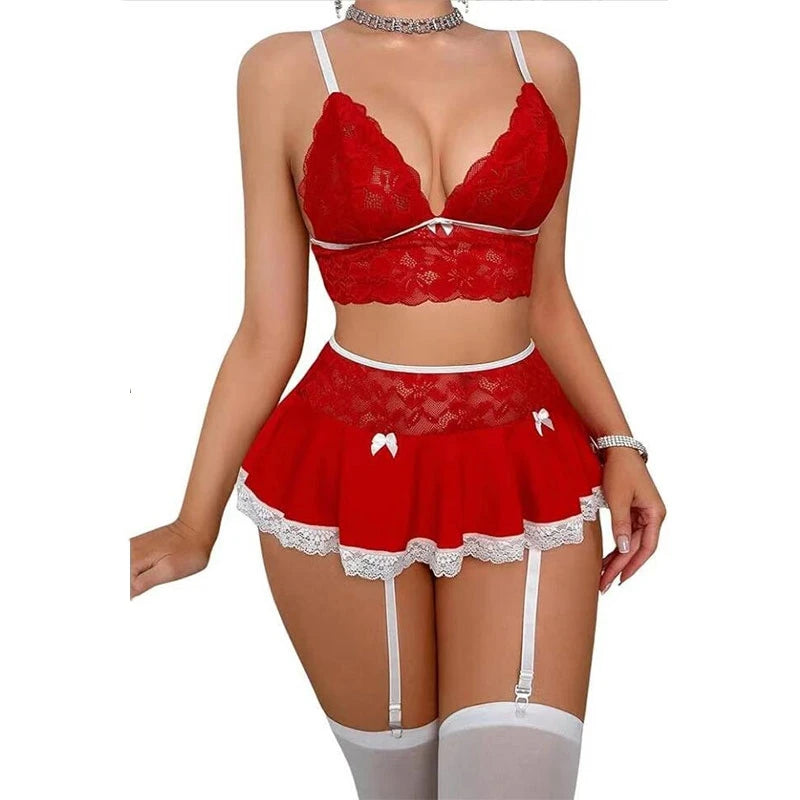 Cosplay Sexy Seamless Underwear Fancy Women Erotic Outfit Open Bra Fantasy Mini Skirt Garter Set - NJN NATURES
