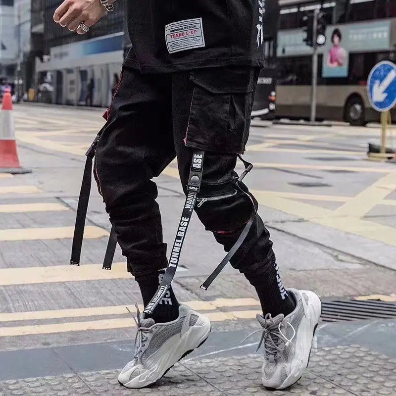 Ropa de calle clásica para hombre, pantalones Cargo con cintas de letras, chándal táctico informal con bolsillos, estilo Hip Hop - NJN NATURES