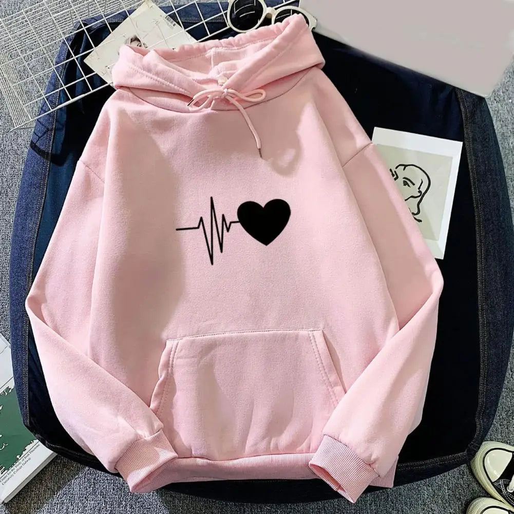 Dropshipping!! New Arrival Women Hoodie Drawstring Warm Pullover Heart Print Spring Hoodie - NJN NATURES