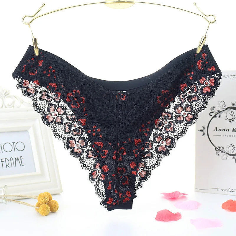 Women Lace Panties Sexy Low-waist Briefs Female Thong Floral Embroidery Underwear T-back Transparent G String Underpant Lingerie - NJN NATURES