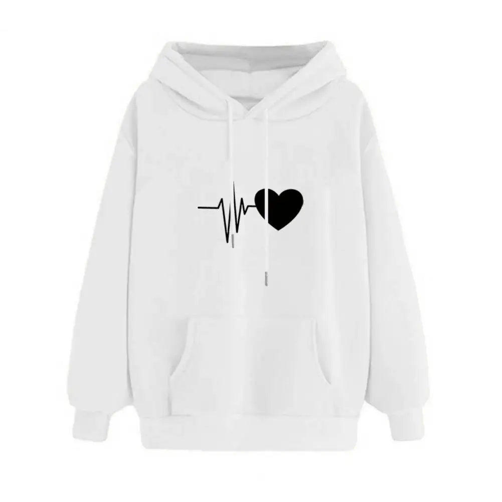 Dropshipping!! New Arrival Women Hoodie Drawstring Warm Pullover Heart Print Spring Hoodie - NJN NATURES