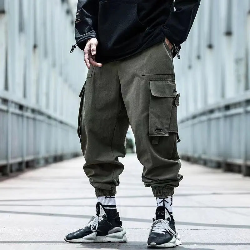 Ropa de calle clásica para hombre, pantalones Cargo con cintas de letras, chándal táctico informal con bolsillos, estilo Hip Hop - NJN NATURES