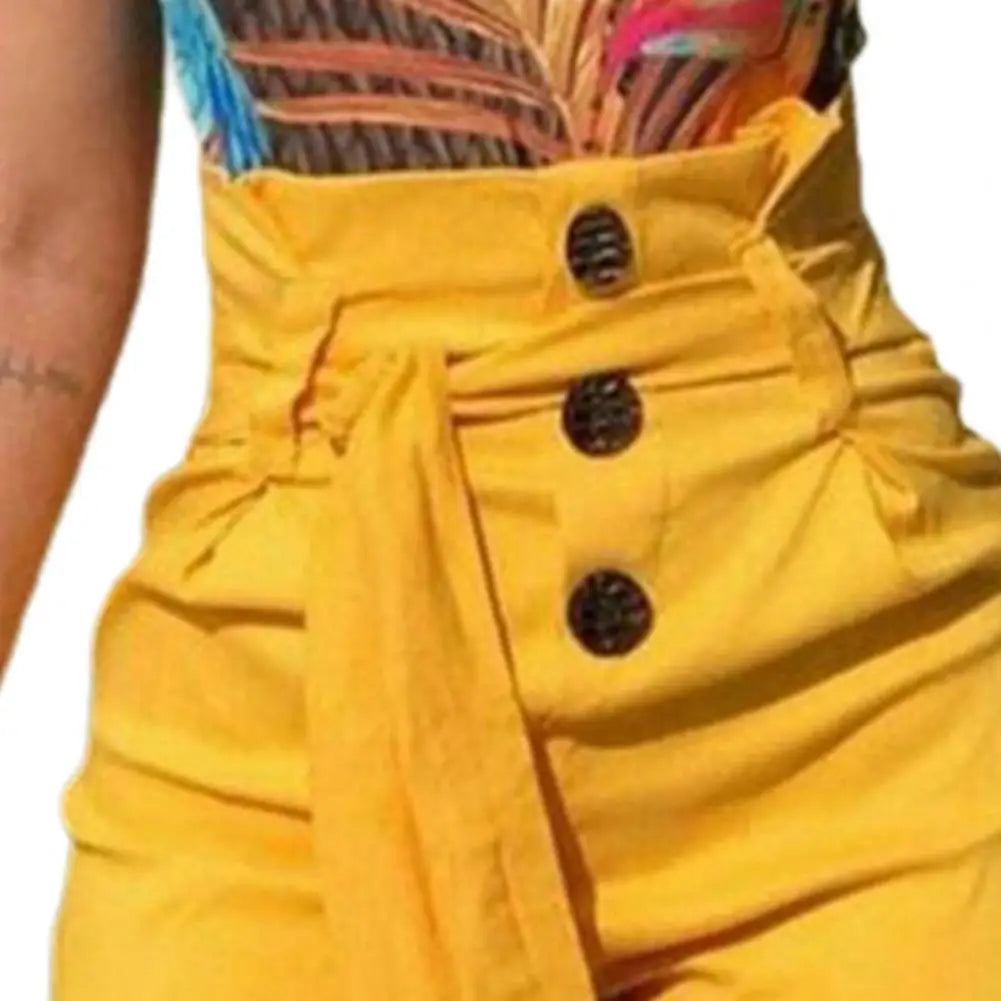Summer Women Pants Pleated High Waist Tight Temperament Skinny Lady Shorts Solid Color Lace Up Zipper Placket Short Trousers - NJN NATURES