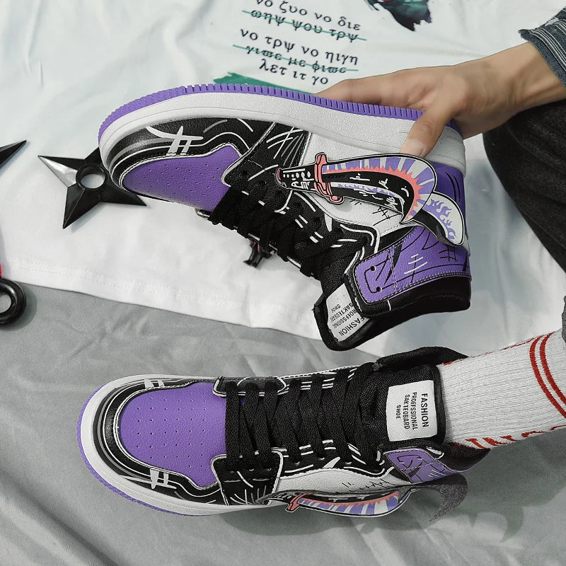 Fashion Purple High Top Casual Sneaker Men Hip-Hop Designer Anime Shoes Sneakers for Men Streetwear Platform Skateboarding Shoes - NJN NATURES