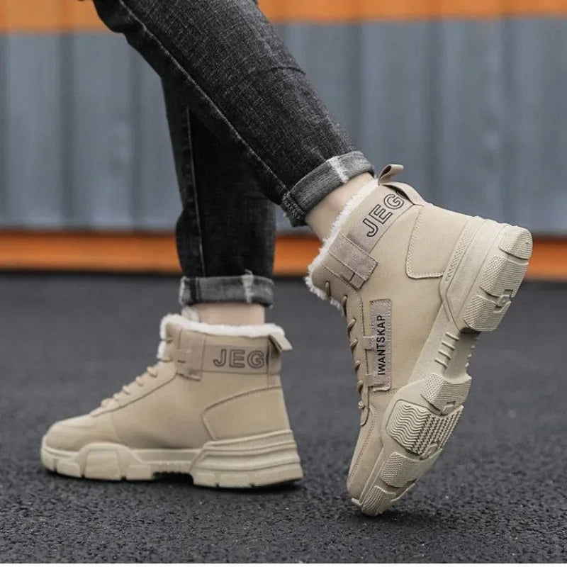 Men's Boots Winter High Top Men Shoes Waterproof Lace Up Plush Comfortable Anti Slip Cold Proof Warm Cotton Shoe Snow Boots - NJN NATURES