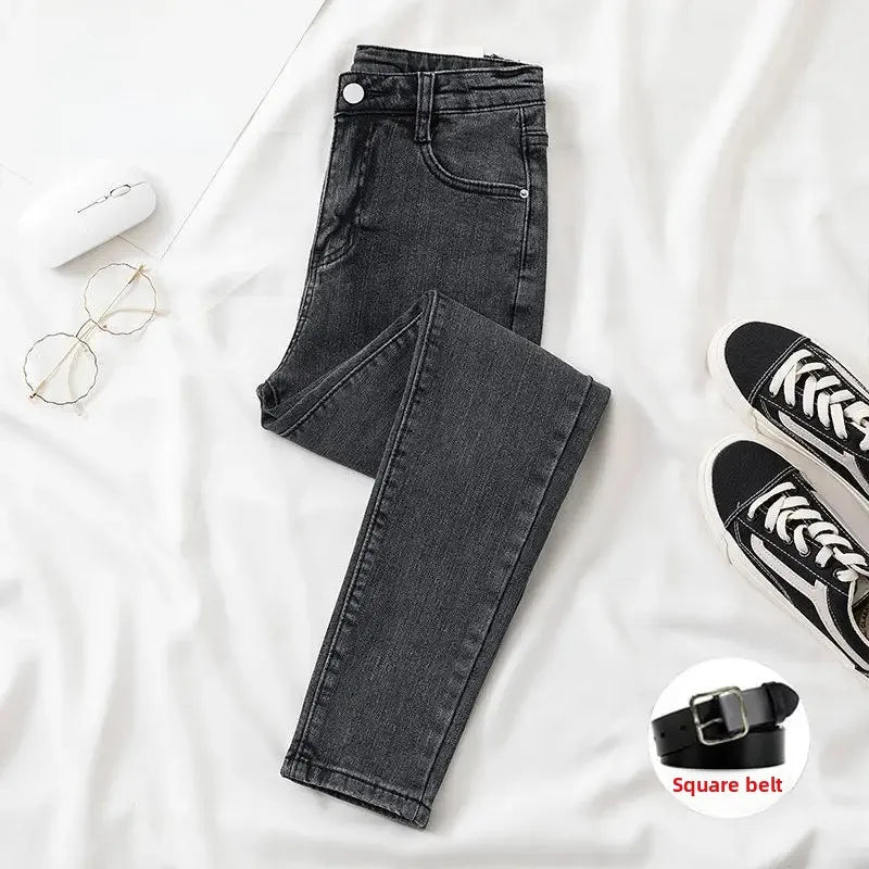 Black Grey Jeans Women's Slimming Cropped Pants Chic Versatile Student Short Trousers Long Pants Slim Fit Sihouette Smoothing - NJN NATURES