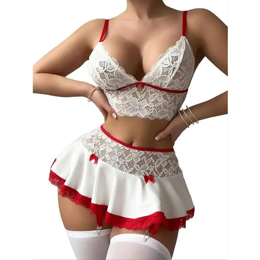 Cosplay Sexy Seamless Underwear Fancy Women Erotic Outfit Open Bra Fantasy Mini Skirt Garter Set - NJN NATURES