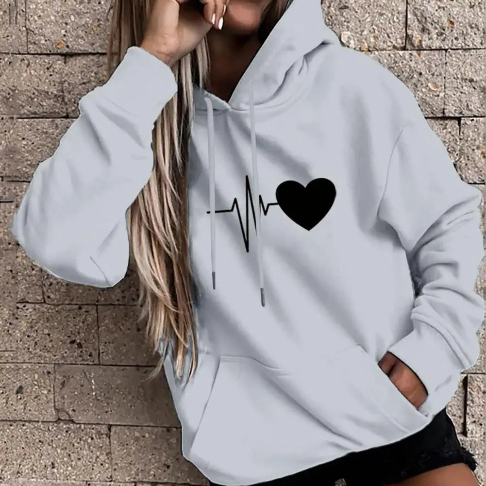 Dropshipping!! New Arrival Women Hoodie Drawstring Warm Pullover Heart Print Spring Hoodie - NJN NATURES